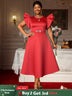 AOMEIDRESS Elegant Red A Line Ruffle Dress for Wedding Christmas Red / S