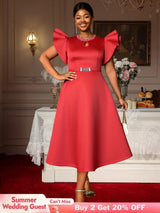 AOMEIDRESS Elegant Red A Line Ruffle Dress for Wedding Christmas Red / S