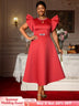 AOMEIDRESS Elegant Red A Line Ruffle Dress for Wedding Christmas Red / S