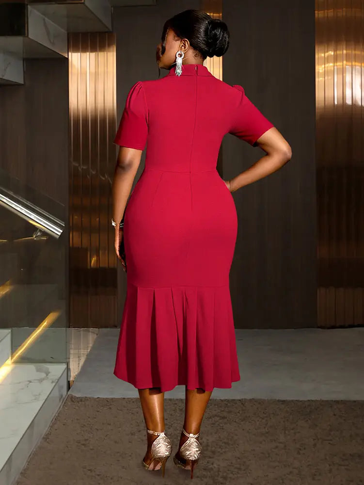 AOMEIDRESS Elegant Red Mermaid Church Party Dress With Waist Belt