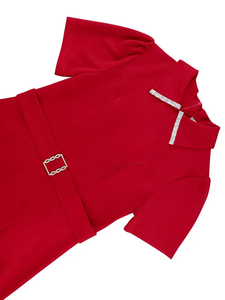 AOMEIDRESS Elegant Red Mermaid Church Party Dress With Waist Belt