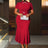 AOMEIDRESS Elegant Red Mermaid Church Party Dress With Waist Belt Red / S