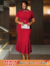 AOMEIDRESS Elegant Red Mermaid Church Party Dress With Waist Belt Red / S