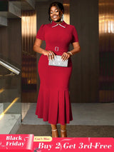 AOMEIDRESS Elegant Red Mermaid Church Party Dress With Waist Belt Red / S
