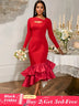 AOMEIDRESS Elegant Red Ruffle Hem Dress For Evening Party Birthday Red / S