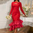AOMEIDRESS Elegant Red Ruffle Hem Dress For Evening Party Birthday Red / S