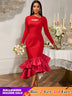 AOMEIDRESS Elegant Red Ruffle Hem Dress For Evening Party Birthday Red / S