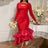 AOMEIDRESS Elegant Red Ruffle Hem Dress For Evening Party Birthday Red / S
