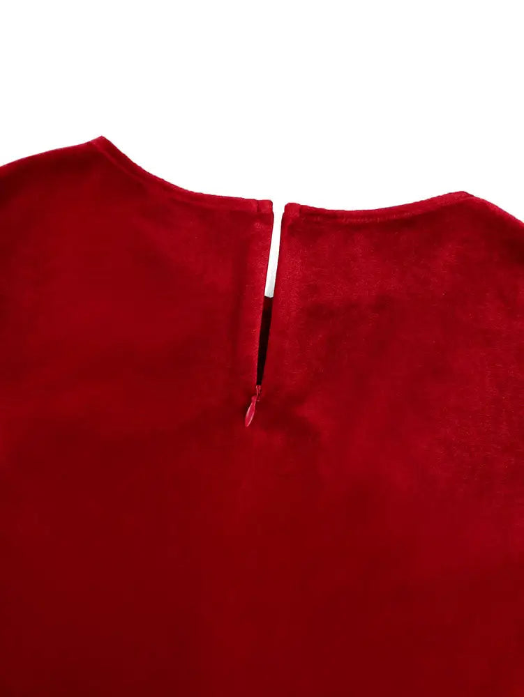 AOMEIDRESS Elegant Red Velvet Dress for Wedding Embroidery Cut Out