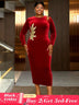 AOMEIDRESS Elegant Red Velvet Dress for Wedding Embroidery Cut Out Red / S