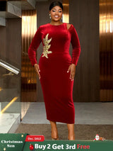 AOMEIDRESS Elegant Red Velvet Dress for Wedding Embroidery Cut Out Red / S