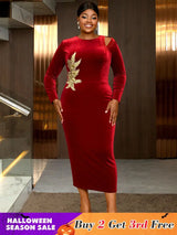 AOMEIDRESS Elegant Red Velvet Dress for Wedding Embroidery Cut Out Red / S