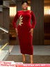 AOMEIDRESS Elegant Red Velvet Dress for Wedding Embroidery Cut Out Red / S