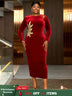 AOMEIDRESS Elegant Red Velvet Dress for Wedding Embroidery Cut Out Red / S