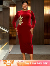 AOMEIDRESS Elegant Red Velvet Dress for Wedding Embroidery Cut Out Red / S