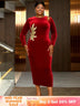 AOMEIDRESS Elegant Red Velvet Dress for Wedding Embroidery Cut Out Red / S