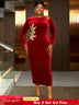AOMEIDRESS Elegant Red Velvet Dress for Wedding Embroidery Cut Out Red / S