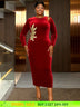 AOMEIDRESS Elegant Red Velvet Dress for Wedding Embroidery Cut Out Red / S