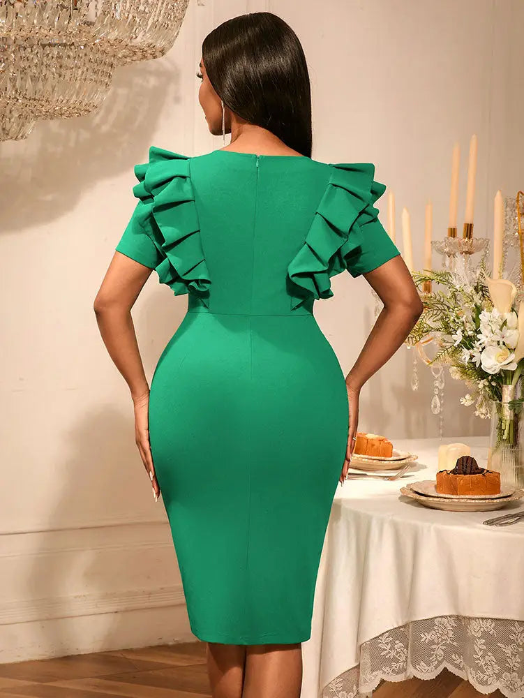 AOMEIDRESS Elegant Rhinestone Package Hip Slit Dress For Wedding Guest