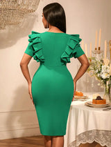 AOMEIDRESS Elegant Rhinestone Package Hip Slit Dress For Wedding Guest