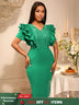 AOMEIDRESS Elegant Rhinestone Package Hip Slit Dress For Wedding Guest Green / S