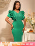 AOMEIDRESS Elegant Rhinestone Package Hip Slit Dress For Wedding Guest Green / S