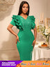 AOMEIDRESS Elegant Rhinestone Package Hip Slit Dress For Wedding Guest Green / S