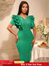 AOMEIDRESS Elegant Rhinestone Package Hip Slit Dress For Wedding Guest Green / S