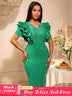 AOMEIDRESS Elegant Rhinestone Package Hip Slit Dress For Wedding Guest Green / S