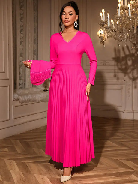 AOMEIDRESS Elegant Rose A Line Pleated Party Dress with Fringe Bolero