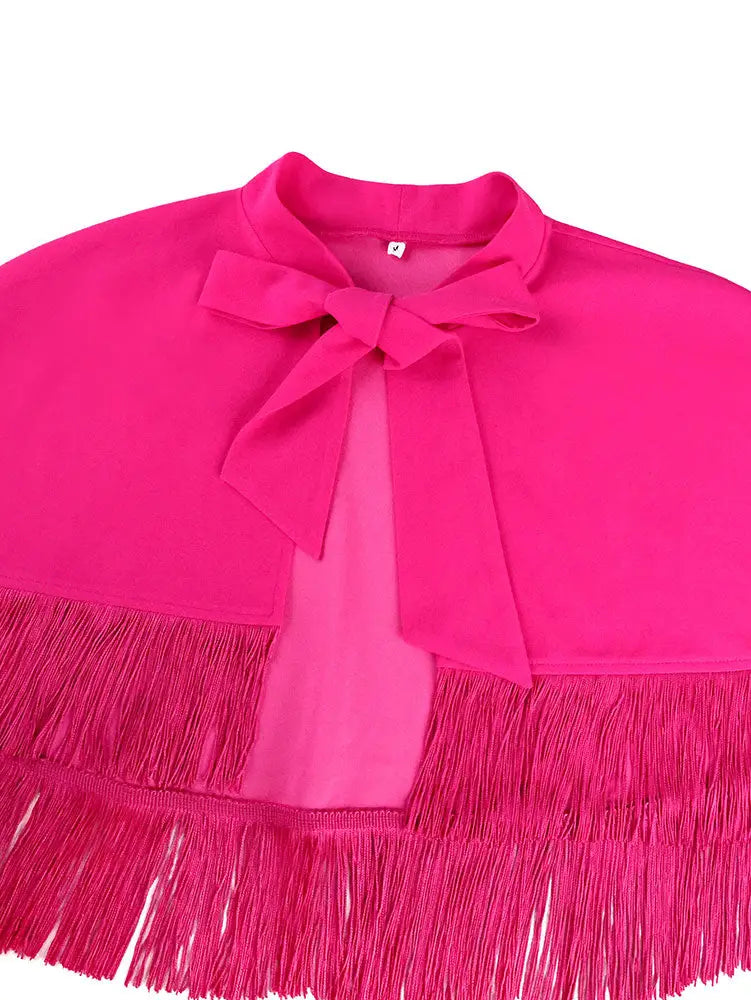 AOMEIDRESS Elegant Rose A Line Pleated Party Dress with Fringe Bolero