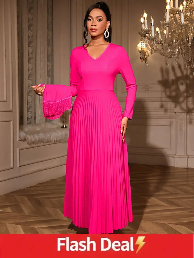 AOMEIDRESS Elegant Rose A Line Pleated Party Dress with Fringe Bolero