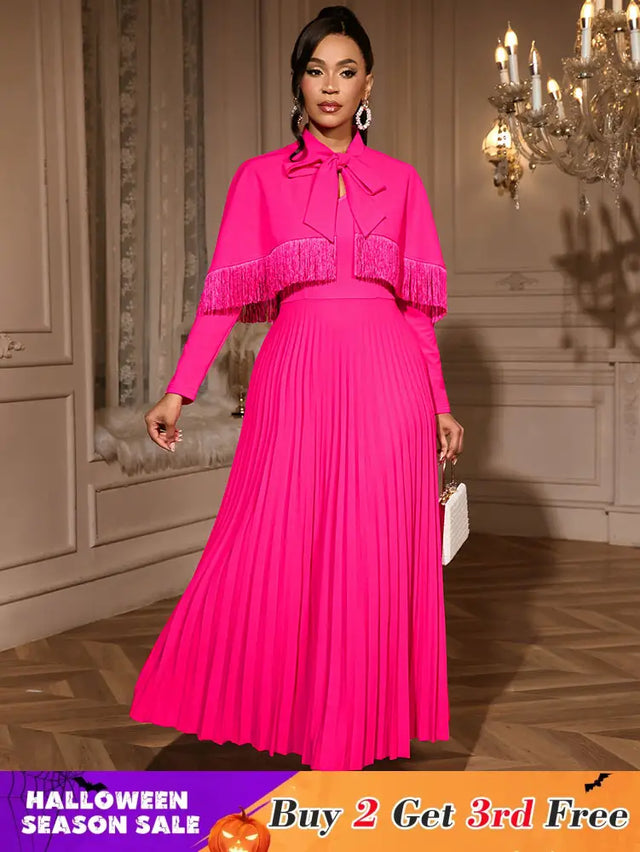 AOMEIDRESS Elegant Rose A Line Pleated Party Dress with Fringe Bolero Rose / S