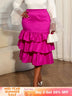AOMEIDRESS Elegant Rose Package Hip Skirt High Waist Tierred Ruffles Rose / L