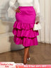 AOMEIDRESS Elegant Rose Package Hip Skirt High Waist Tierred Ruffles Rose / L