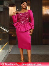 AOMEIDRESS Elegant Rose Shiny Sequins Peplum Dress For Wedding Party Rose / S