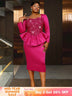 AOMEIDRESS Elegant Rose Shiny Sequins Peplum Dress For Wedding Party Rose / S