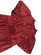 AOMEIDRESS Elegant Satin Maxi A Line Weddding Guests Dress Puff Sleeve