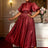 AOMEIDRESS Elegant Satin Maxi A Line Weddding Guests Dress Puff Sleeve Wine / 0XL
