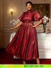 AOMEIDRESS Elegant Satin Maxi A Line Weddding Guests Dress Puff Sleeve Wine / 0XL