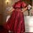 AOMEIDRESS Elegant Satin Maxi A Line Weddding Guests Dress Puff Sleeve Wine / 0XL