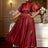 AOMEIDRESS Elegant Satin Maxi A Line Weddding Guests Dress Puff Sleeve Wine / 0XL