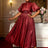 AOMEIDRESS Elegant Satin Maxi A Line Weddding Guests Dress Puff Sleeve Wine / 0XL