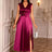 AOMEIDRESS Elegant Satin Sleeveless Dress Side Slit 3D Flower Gowns Wine / S
