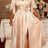 AOMEIDRESS Elegant Satin Slit Dress V Neck 3D Flower Belt Party Gowns - 杏色 / S