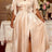 AOMEIDRESS Elegant Satin Slit Dress V Neck 3D Flower Belt Party Gowns - 杏色 / S