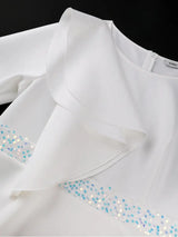 AOMEIDRESS Elegant Sequin Dress O Neck Ruffle Long Sleeves Peplum