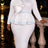 AOMEIDRESS Elegant Sequin Dress O Neck Ruffle Long Sleeves Peplum - White / L