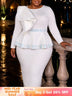 AOMEIDRESS Elegant Sequin Dress O Neck Ruffle Long Sleeves Peplum - White / L