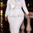AOMEIDRESS Elegant Sequin Dress O Neck Ruffle Long Sleeves Peplum - White / L
